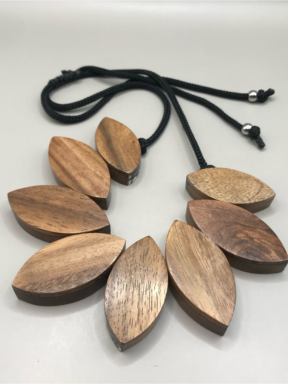 Black, White & Brown Geometric Wood & Resin Statement Necklace - Picture 5 of 7